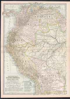 Sud America, parte nord-occidentale. Atlante del secolo antica mappa d'epoca