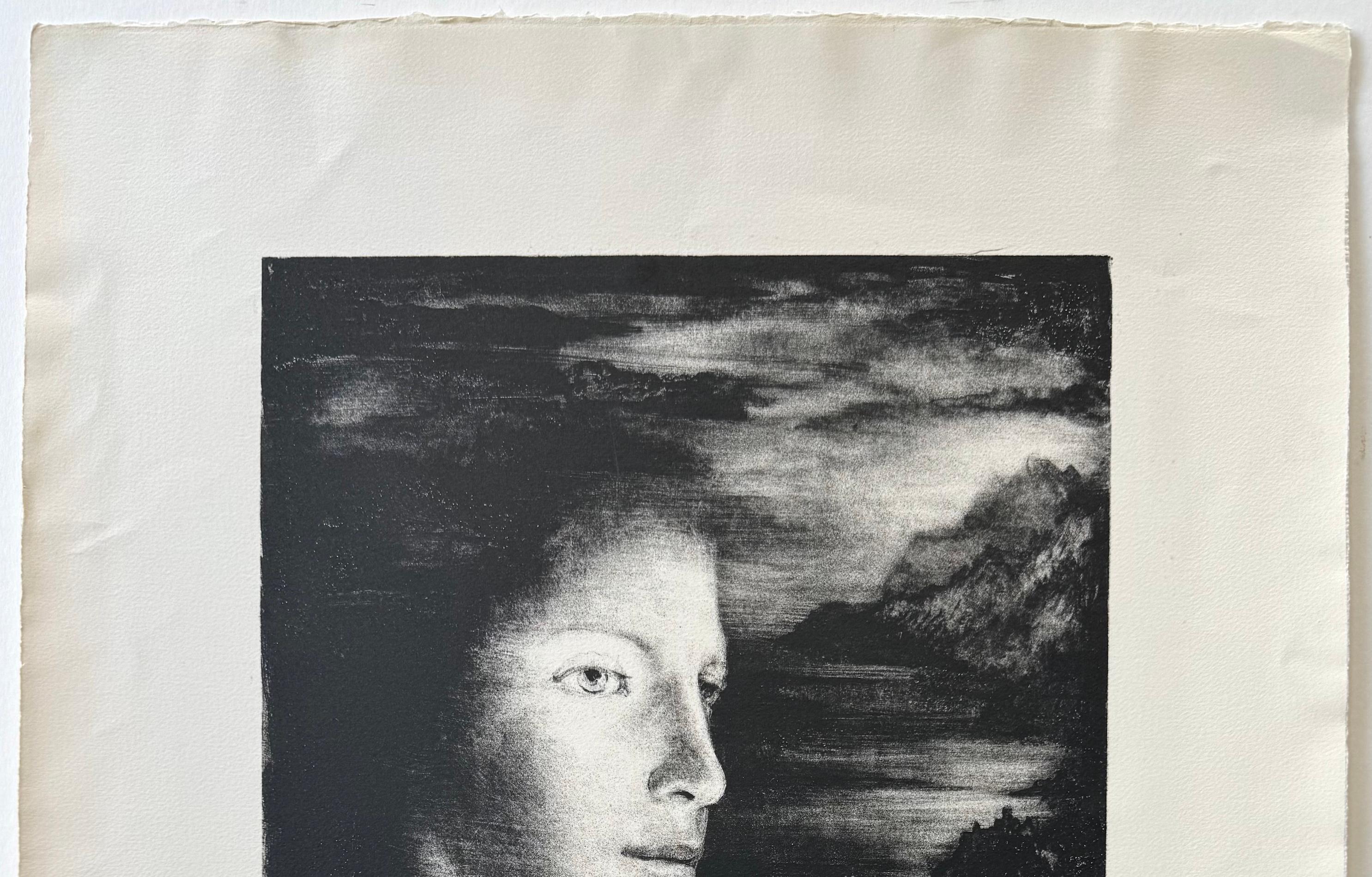 SOUVENIRS is an original, hand drawn stone lithograph by the French artist Andrée Bordeaux Le Pecq(1910-1973) printed using hand lithography techniques on archival printmaking paper 100% acid free paper. SOUVENIRS presents a surreal dark landscape