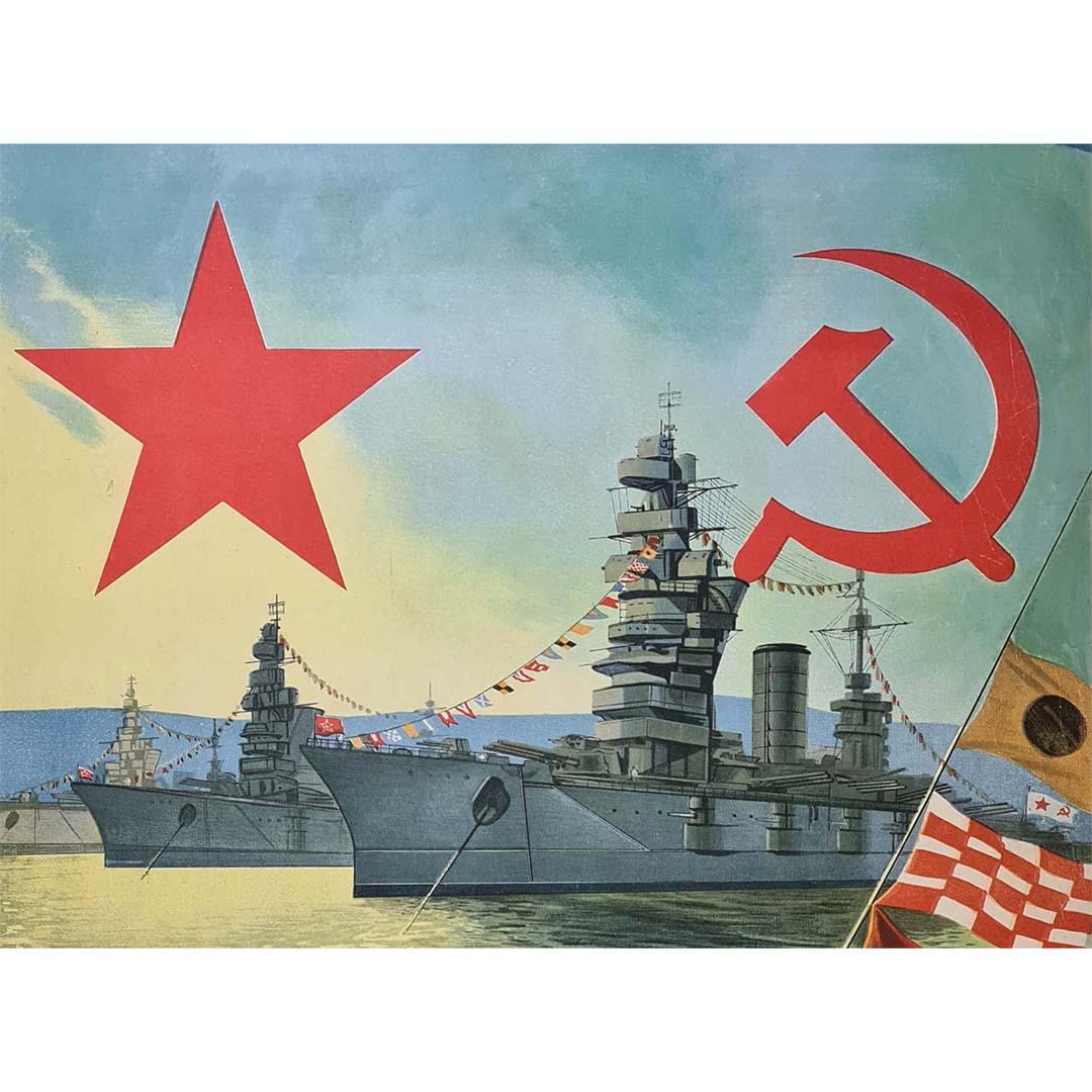 Soviet poster from 1947, which depicts the greatness of the Soviet Navy fleet  For Sale 1