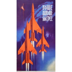 Soviet space-era poster from 1965 - Higher, farther, faster.