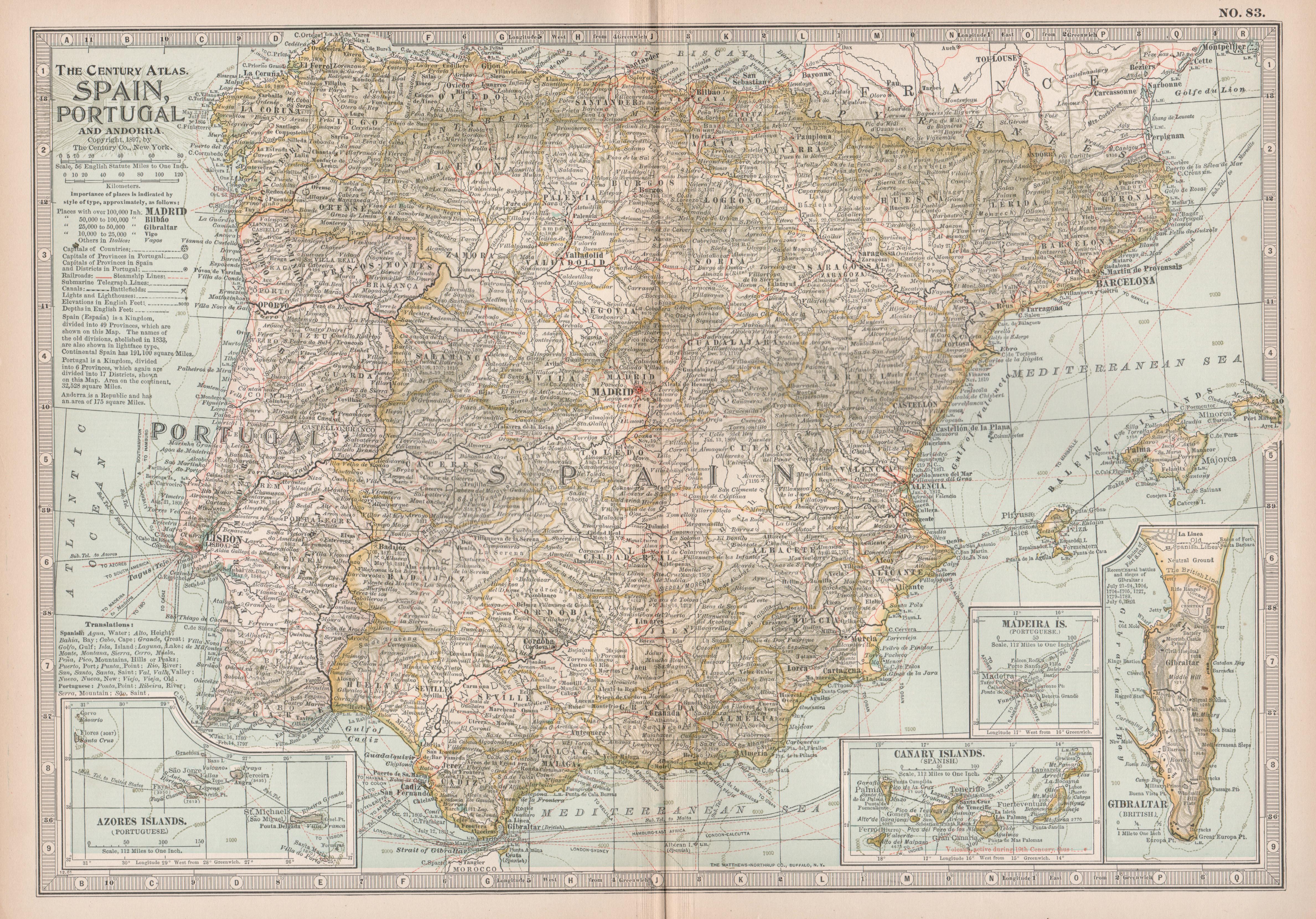 Unknown Print - Spain, Portugal and Andorra. Century Atlas antique vintage map