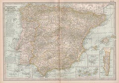 Spain, Portugal and Andorra. Century Atlas antique vintage map
