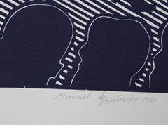 Spanish Dancer (Blue), Folk Art Woodcut by Manuel Izqueirdo