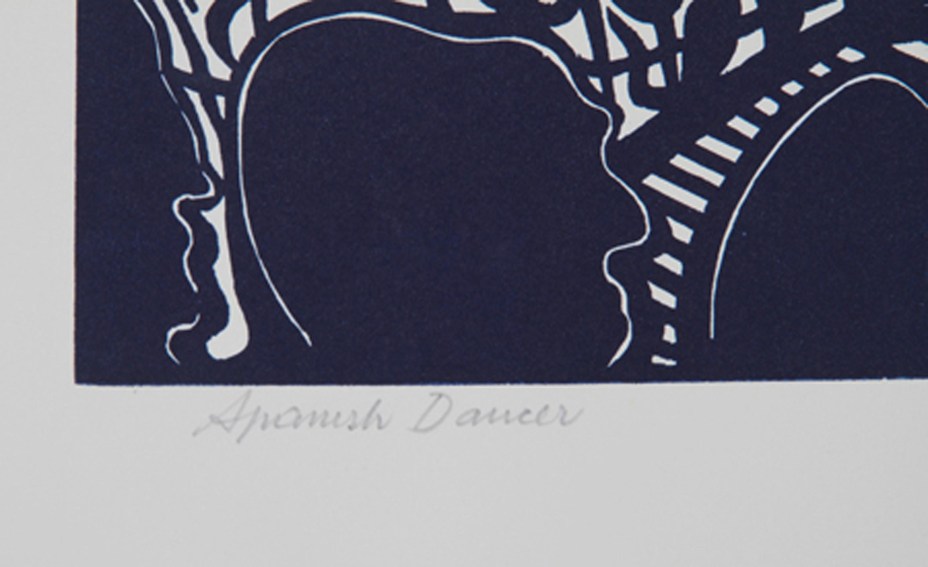 Spanish Dancer (Blue), Folk Art Woodcut by Manuel Izqueirdo - Black Figurative Print by Unknown