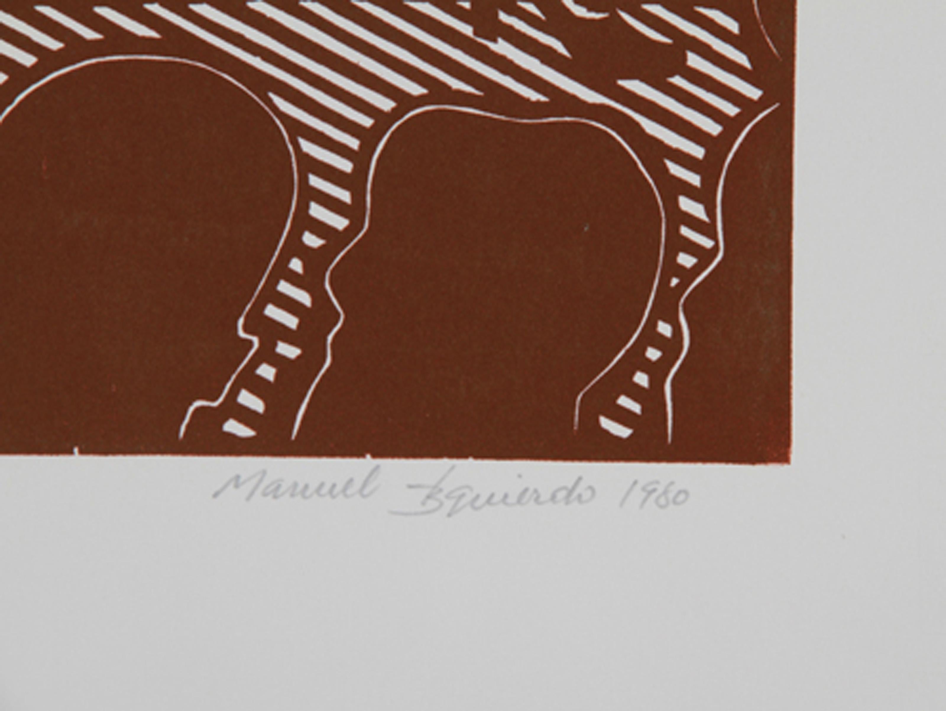 Spanish Dancer (Red), Surrealist Woodcut by Manuel Izqueirdo - Print by Unknown