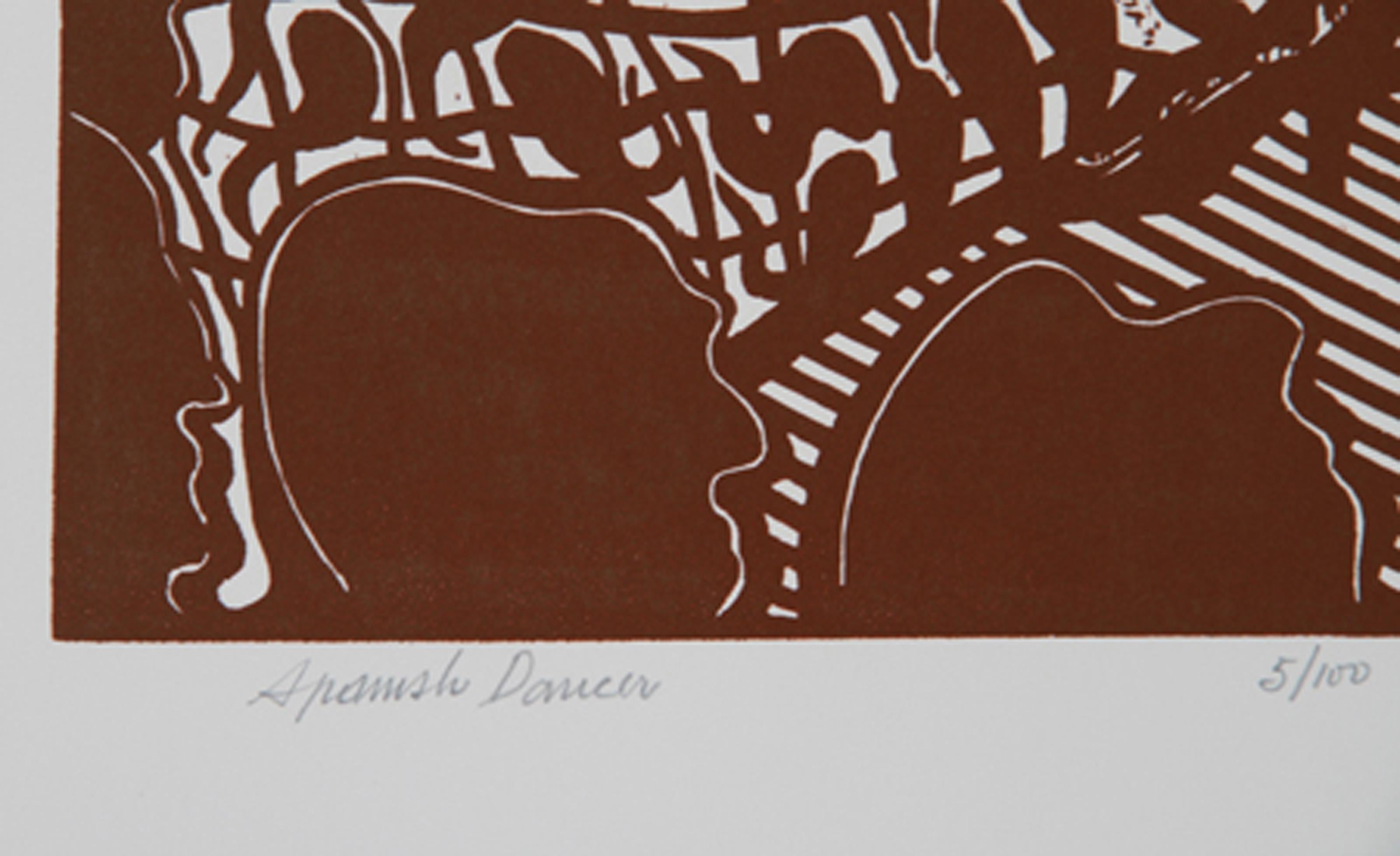 Spanish Dancer (Red), Surrealist Woodcut by Manuel Izqueirdo - Brown Figurative Print by Unknown