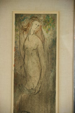 Spring Colored Figurative Engraving Of a Woman and a Dove