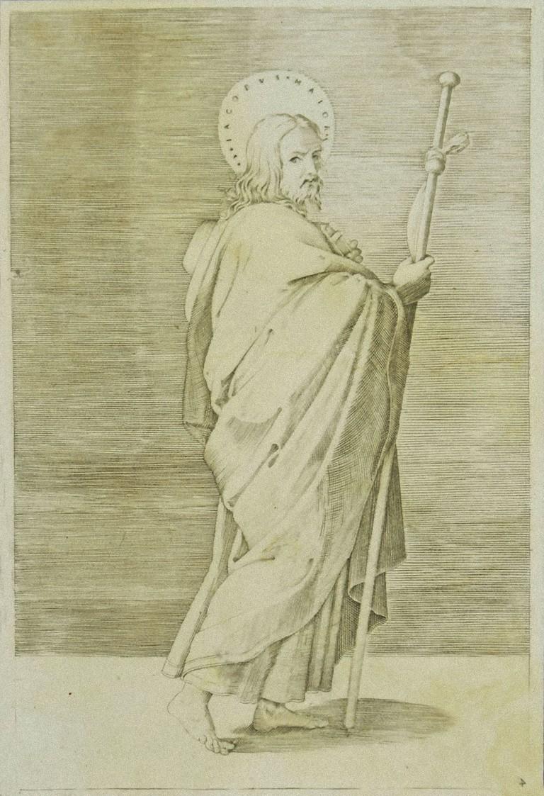Unknown Portrait Print - St. James - Etching on Paper - XVII Century