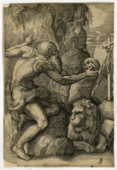 Antique St. Jerome in the wilderness - Engraving - 17th Century