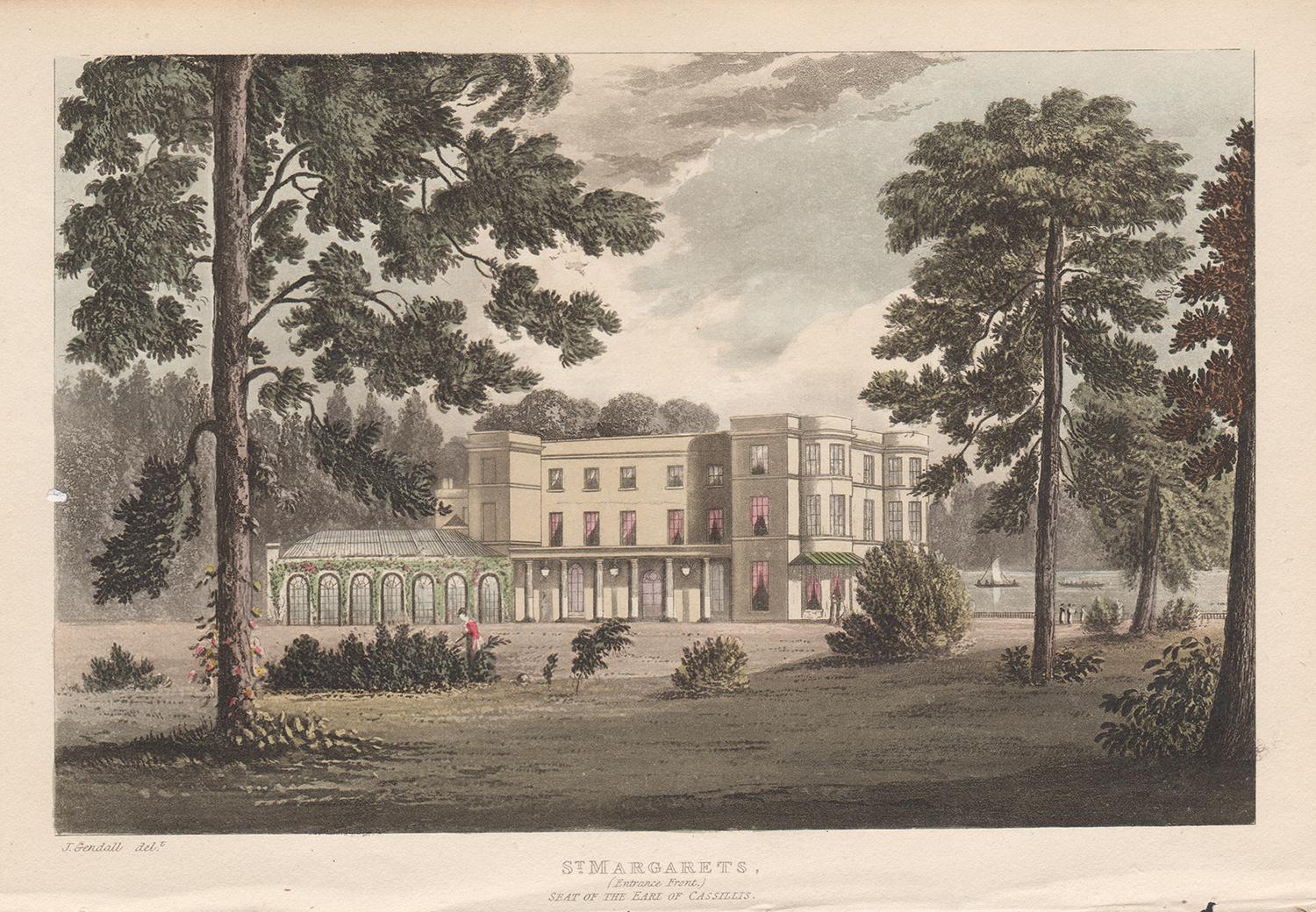 Unknown Landscape Print - St Margarets, Isleworth, English Regency country house colour aquatint, 1818