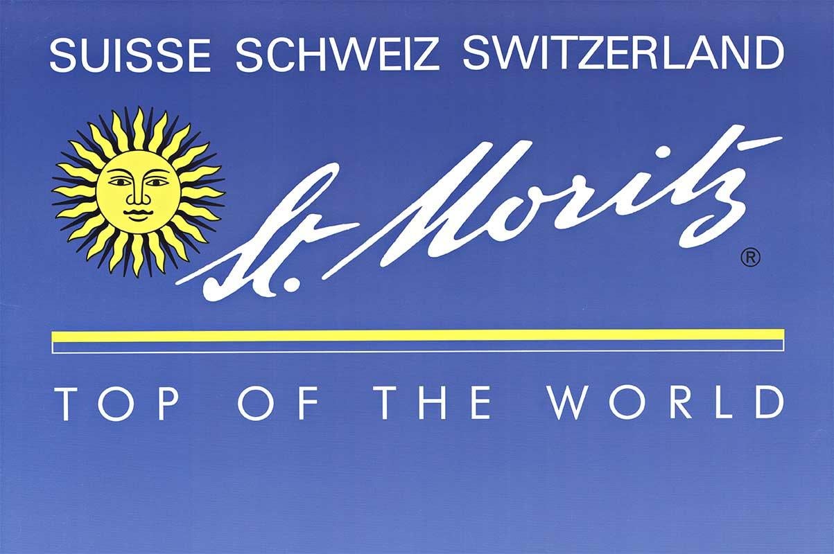 St. Moritz  Top of the World Originales Vintage Suisse Reiseplakat (Violett), Print, von Unknown