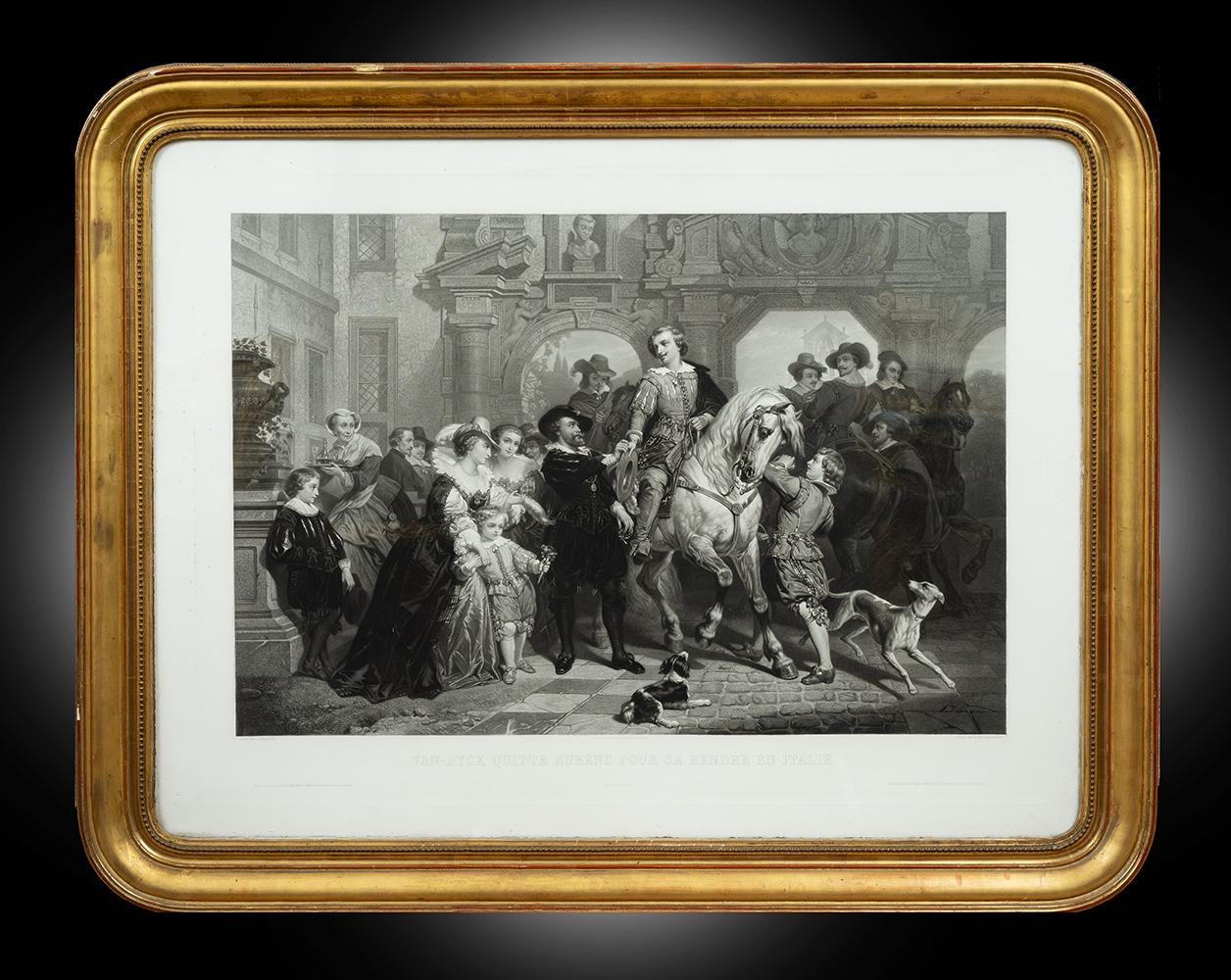 Unknown Figurative Print - Antique print depicting Van Dick saying goodbye to Rubens on his way to Italy.
