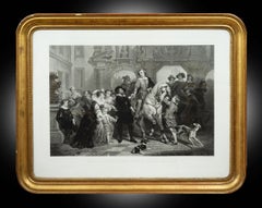 Gravure ancienne représentant Van Dick faisant ses adieux à Rubens sur le chemin de l'Italie.