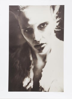 Starrendes Porträt, signierte Lithographie um 1980