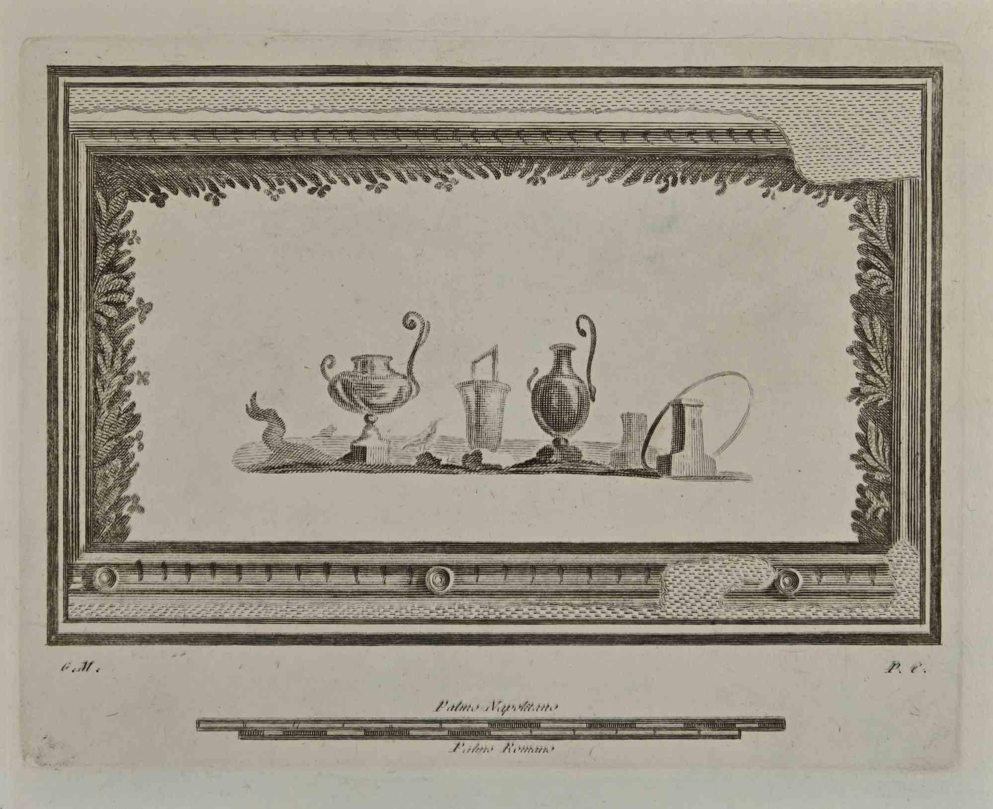 Figurative Print Unknown - Nature morte de la série Antiquités d'Herculanum - Gravure - 18e siècle