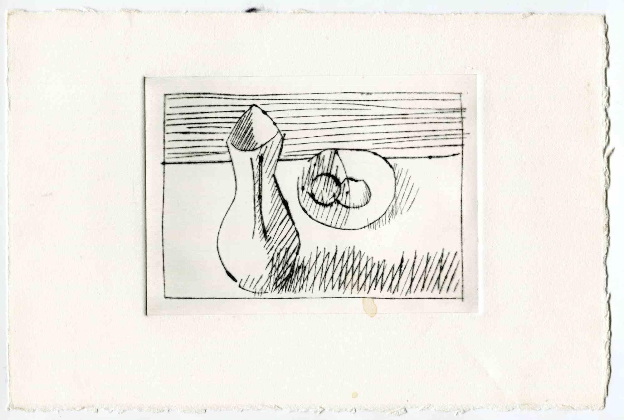 Unknown Figurative Print - Still Life - Original Etching and Drypoint - Mid-20th Century