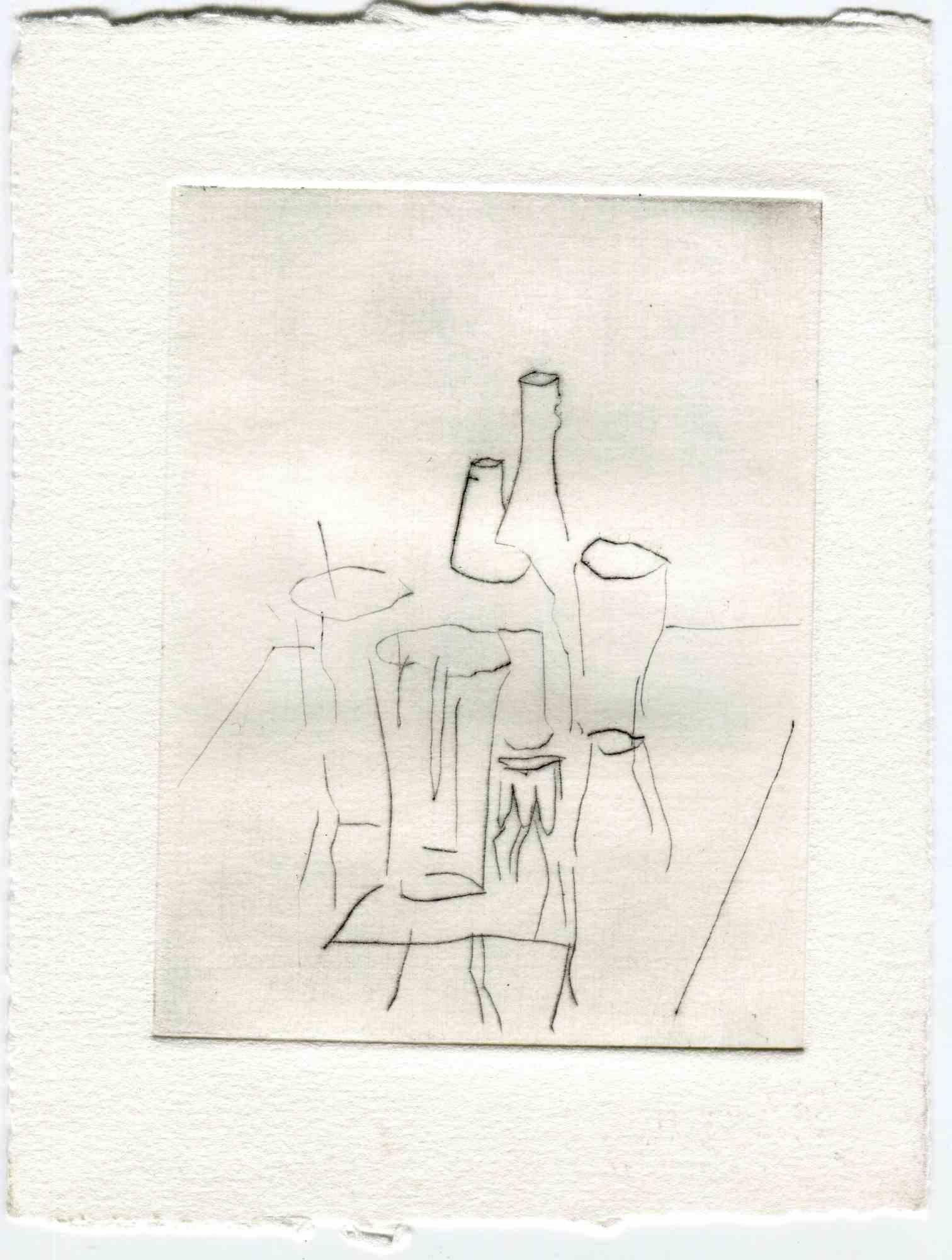 Unknown Figurative Print - Still Life - Original Etching and Drypoint - Mid-20th Century