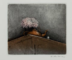 "Still Life with Teapot, New Year's Edition, " Original Aquatint by A. Antonni