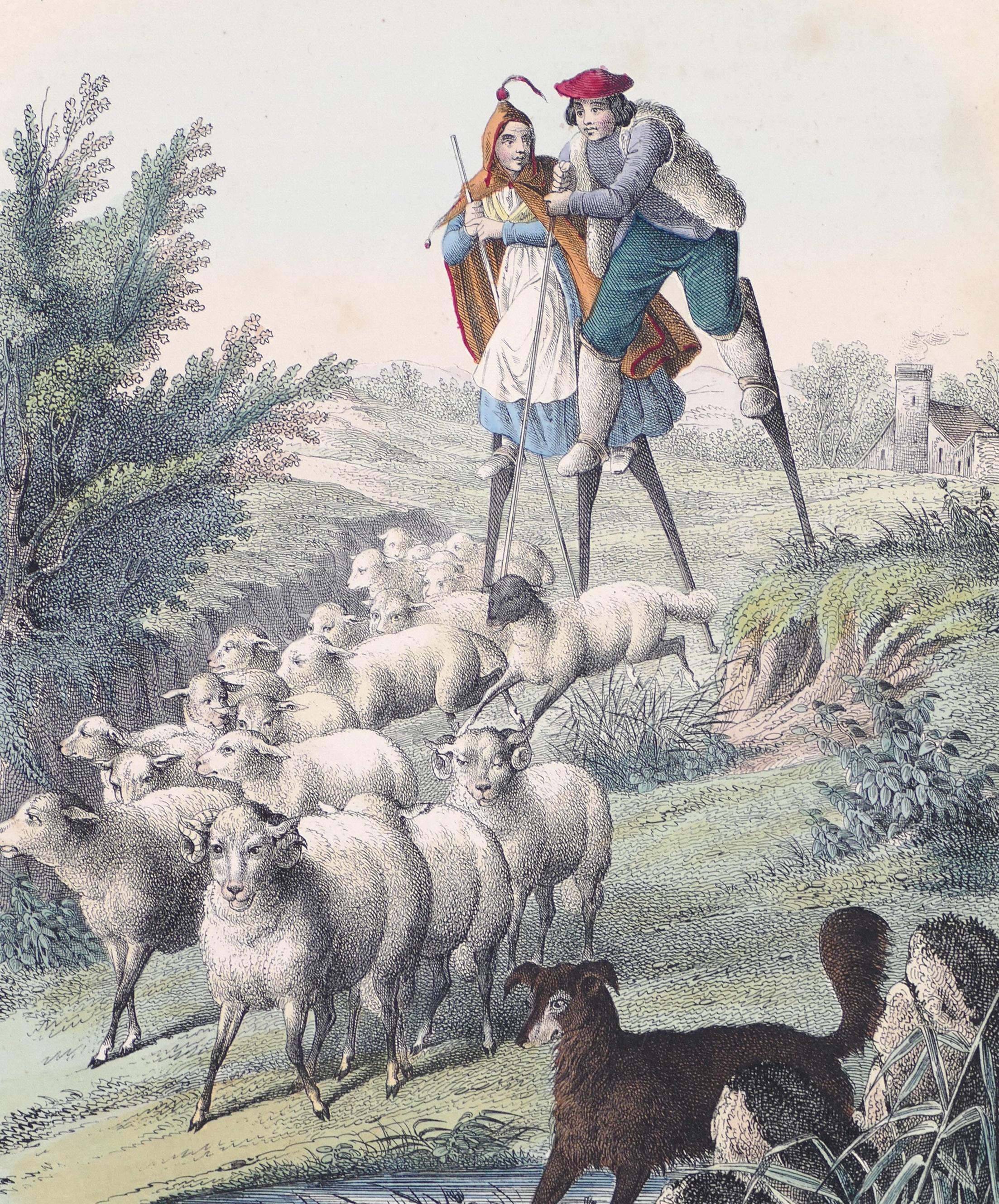 Stilt-Walking Shepherds - Original Lithograph - 1860 - Print by Unknown