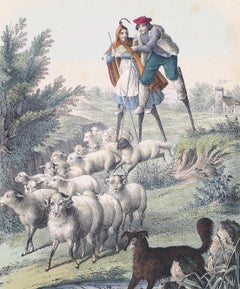 Stilt-Walking Shepherds - Original Lithograph - 1860