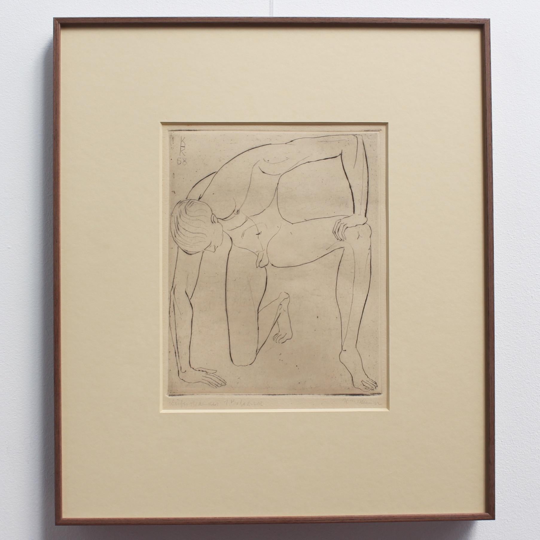 'Study of a Nude Young Man' by KHK, 1958, Mid-Century Etching of Male Nude - Print by Unknown