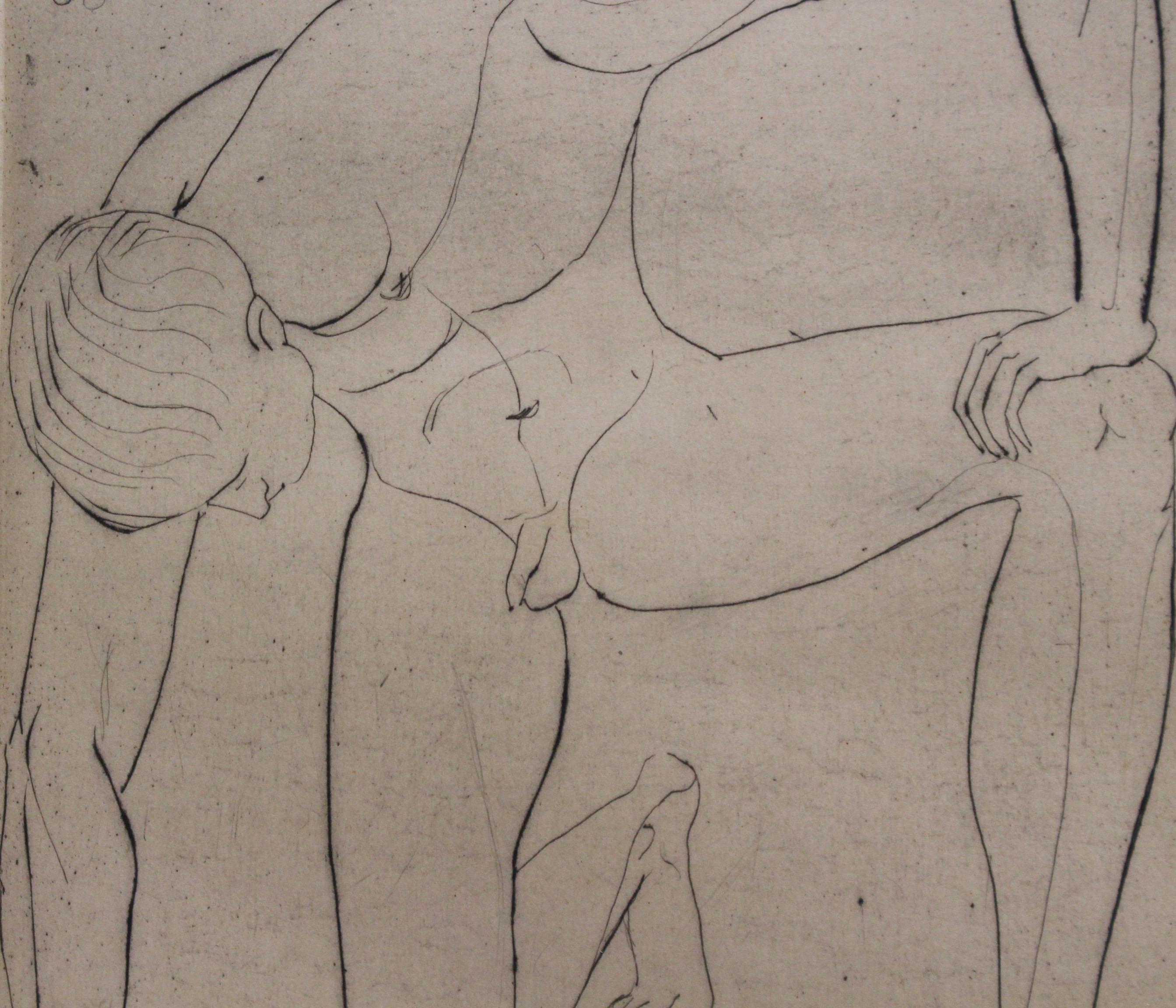 'Study of a Nude Young Man' by KHK, 1958, Mid-Century Etching of Male Nude 1