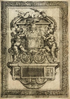 Antique Study of an architectural devotional with a Sacred Heart and three Putti