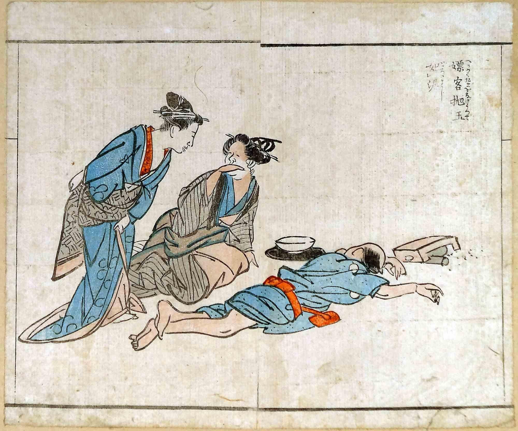 Unknown Figurative Print - Stupor of the Geishas - Woodcut - Late 18th Century