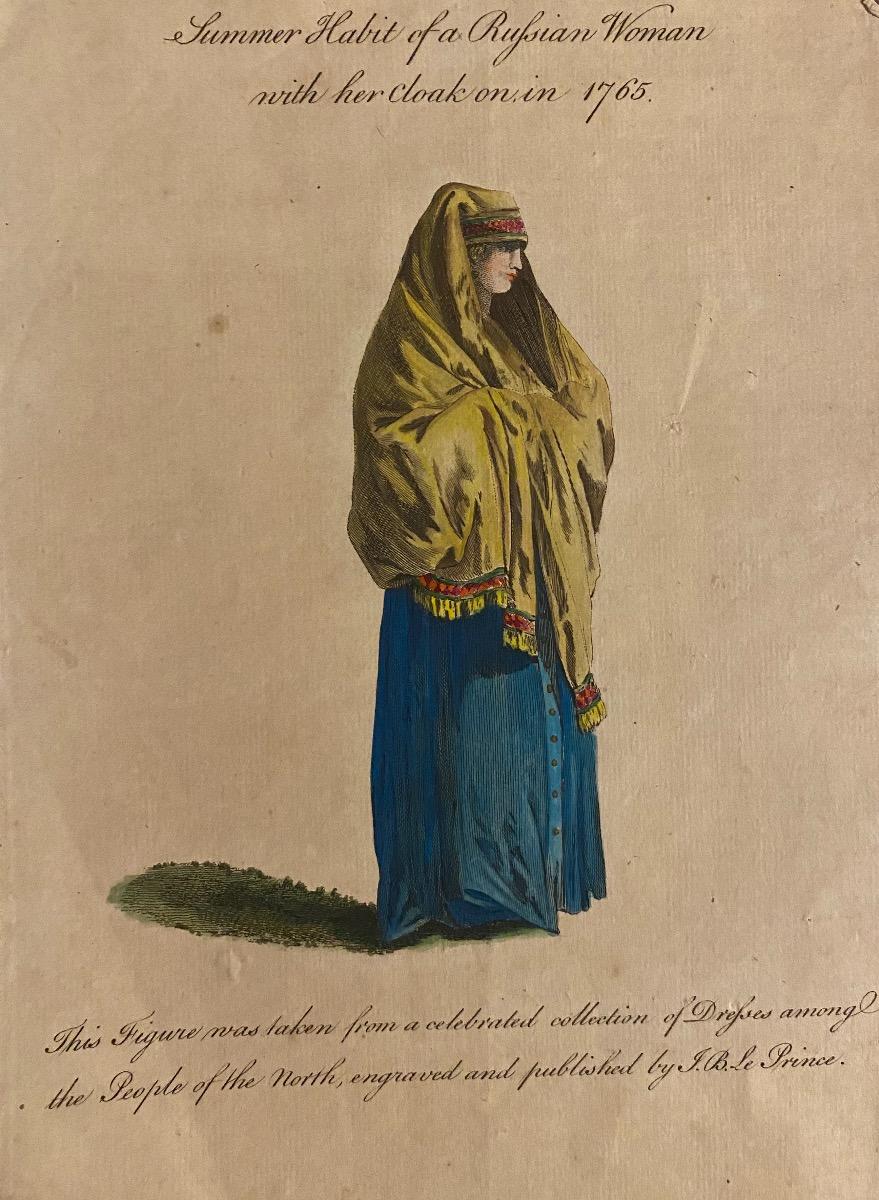 Unknown Portrait Print - Summer Costume of a Russian Woman - Original Etching by J.B. Le Prince