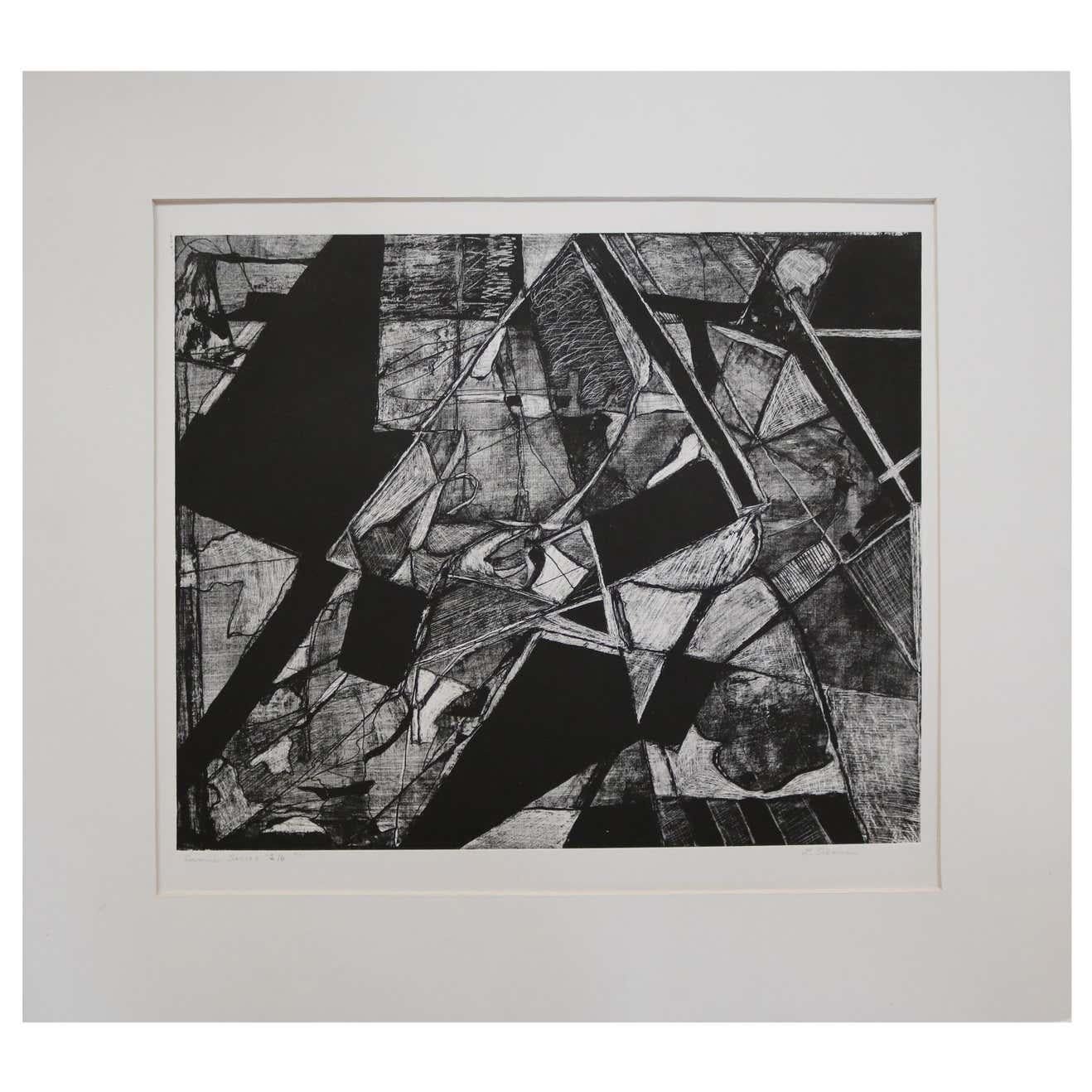 "Summer Series 2/6" Black and White Abstract Lithograph Signed L. Siekman - Print by Unknown