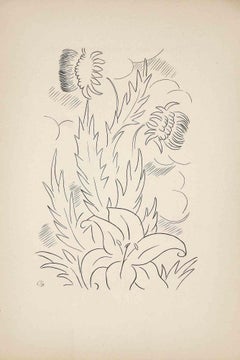 Sonnenblumen -  Ätzen  - Mitte des 20. Jahrhunderts