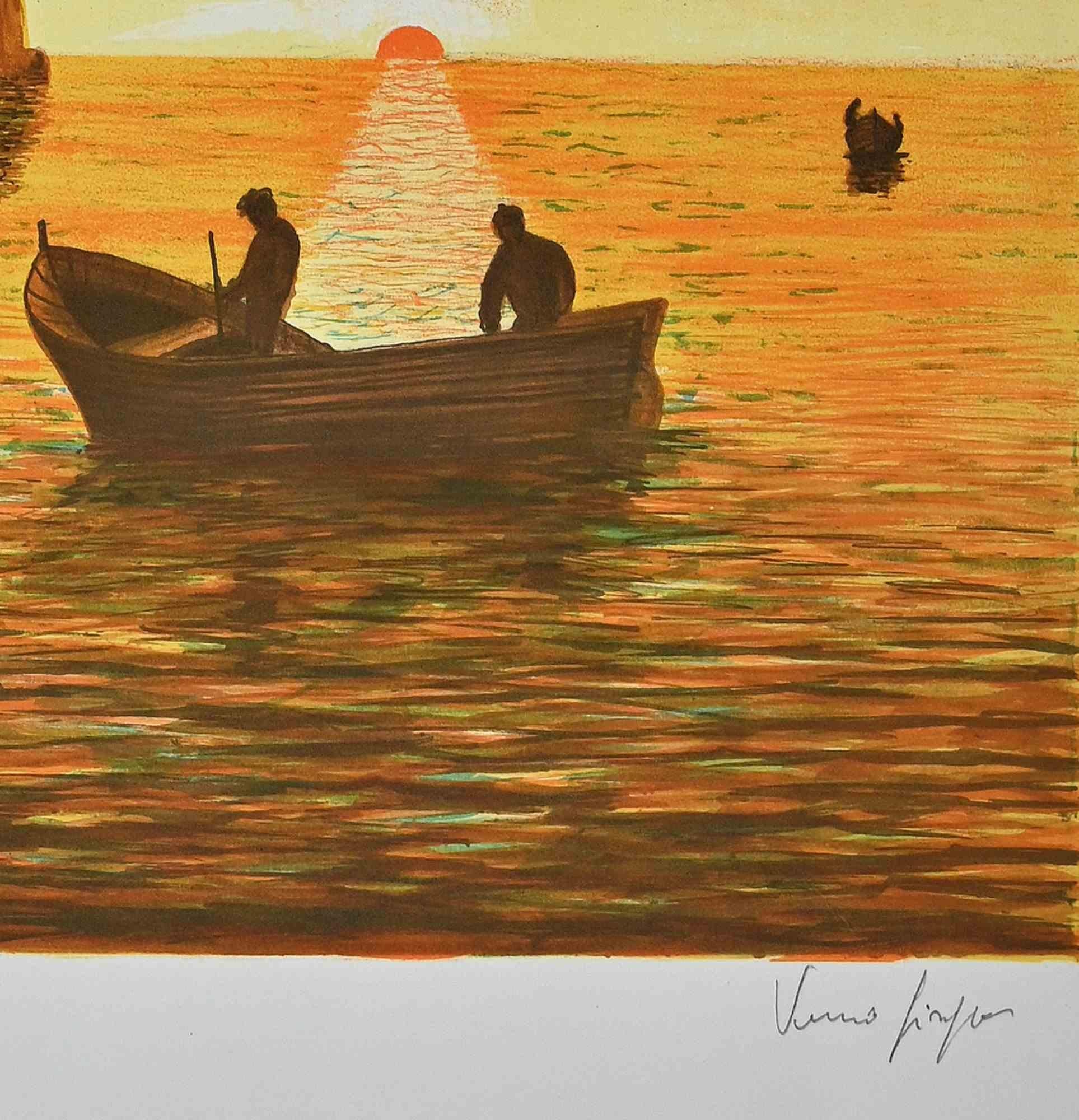 Sunset - Original Lithograph - 1970s - Print by Unknown