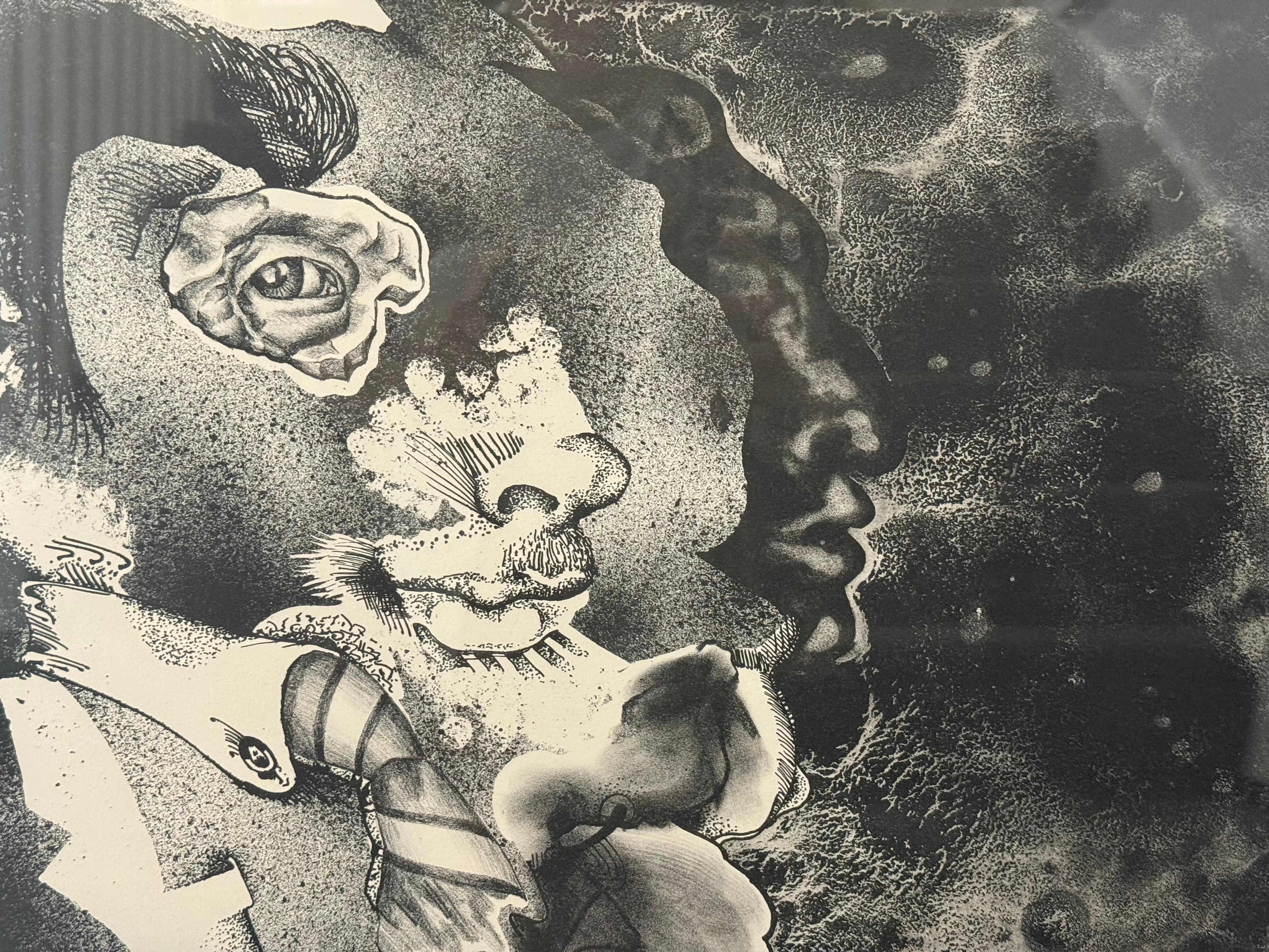 Surrealist Profiles - Artist Proof Lithograph - Beige Figurative Print by Unknown