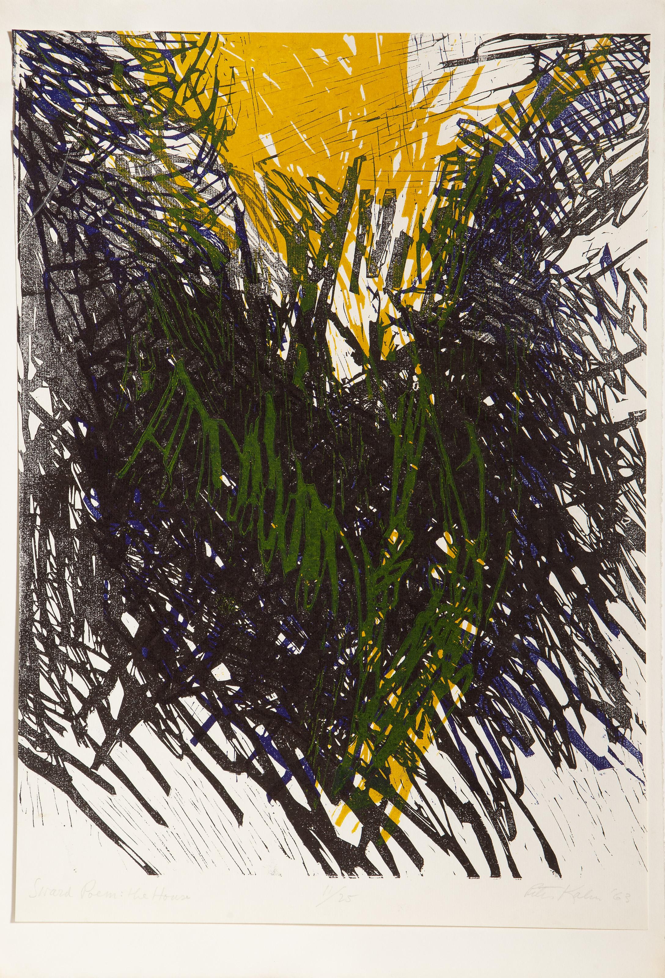 Peter Kalen - Sward Poem : La maison, Année : 1963, Médium : Sérigraphie sur papier vélin, signée, numérotée, titrée et datée au crayon, Édition : 11/25, Dimensions : 20 x 14.25 in. (50.8 x 36.2 cm)