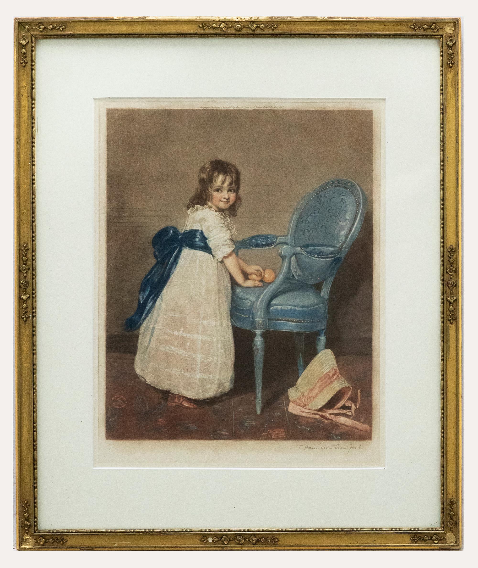 Unknown Portrait Print – T. H. Crawford nach John Raphael Smith - Lithographie, Girl and The Blue Chair
