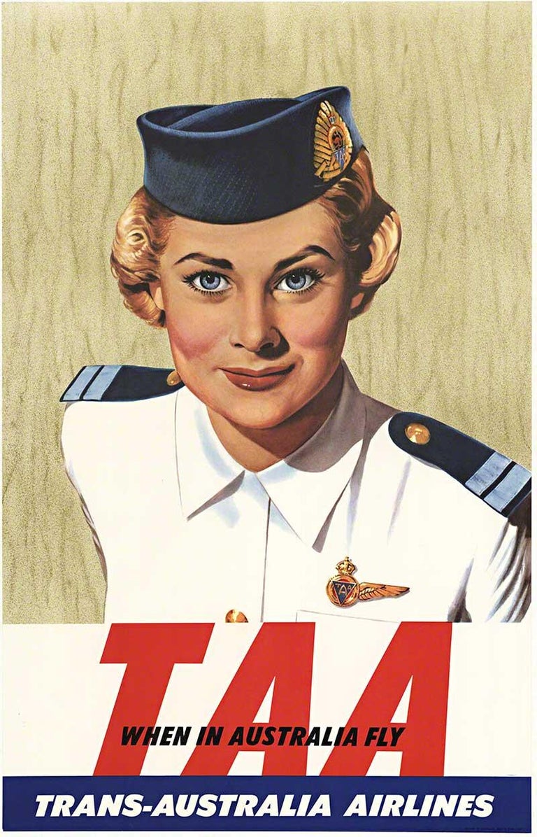 Unknown Portrait Print - TAA Trans-Australia Airlines original vintage travel poster