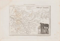 Carte de la région de Tarn et Garonne - Lithographie originale - 19ème siècle