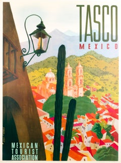 "Tasco, Mexico" Original Retro Travel Taxco Tourism Poster 1950s