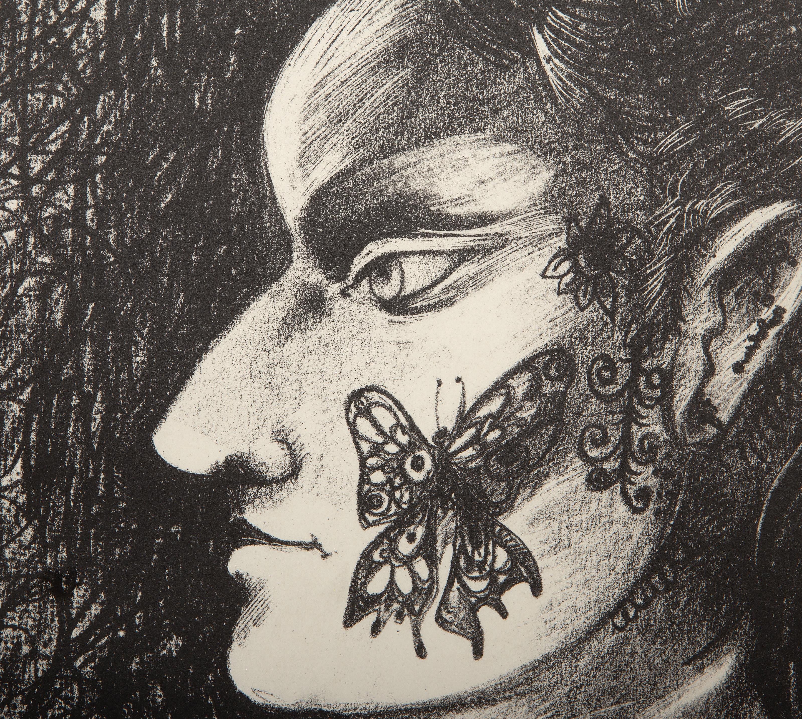 Ragazzo tatuato, litografia surrealista di Peters Paone - Portrait Print Grigio di Peter Paone
