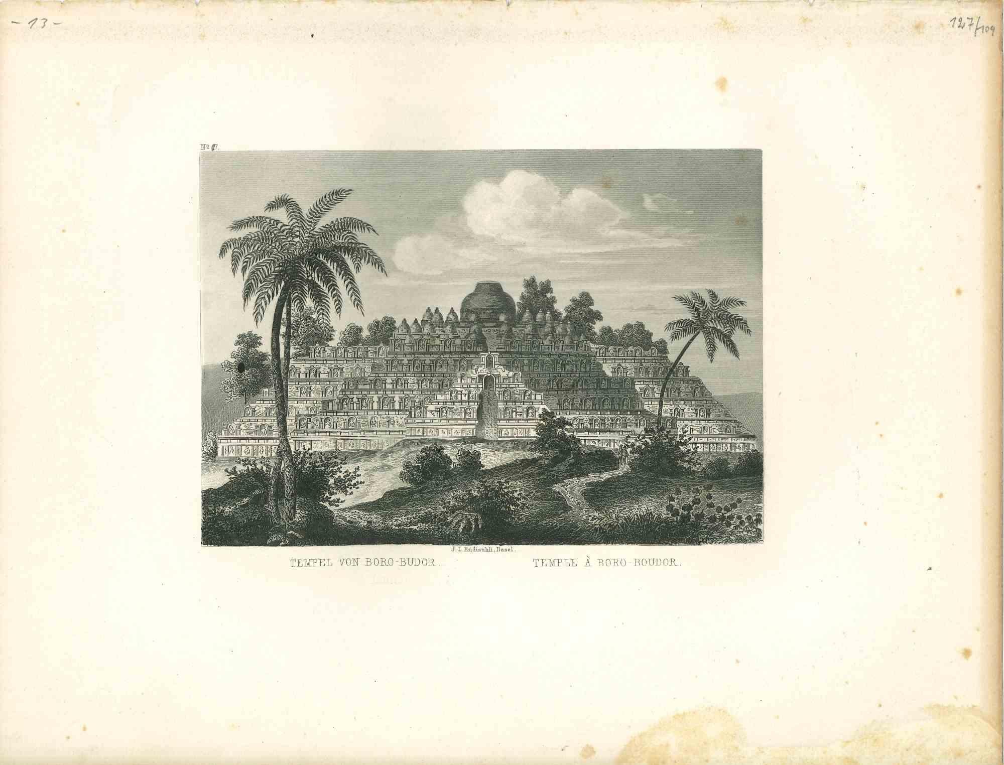 Landscape Print Unknown - Temple Boro Boudor - Lithographie originale - Half of the 19th Century