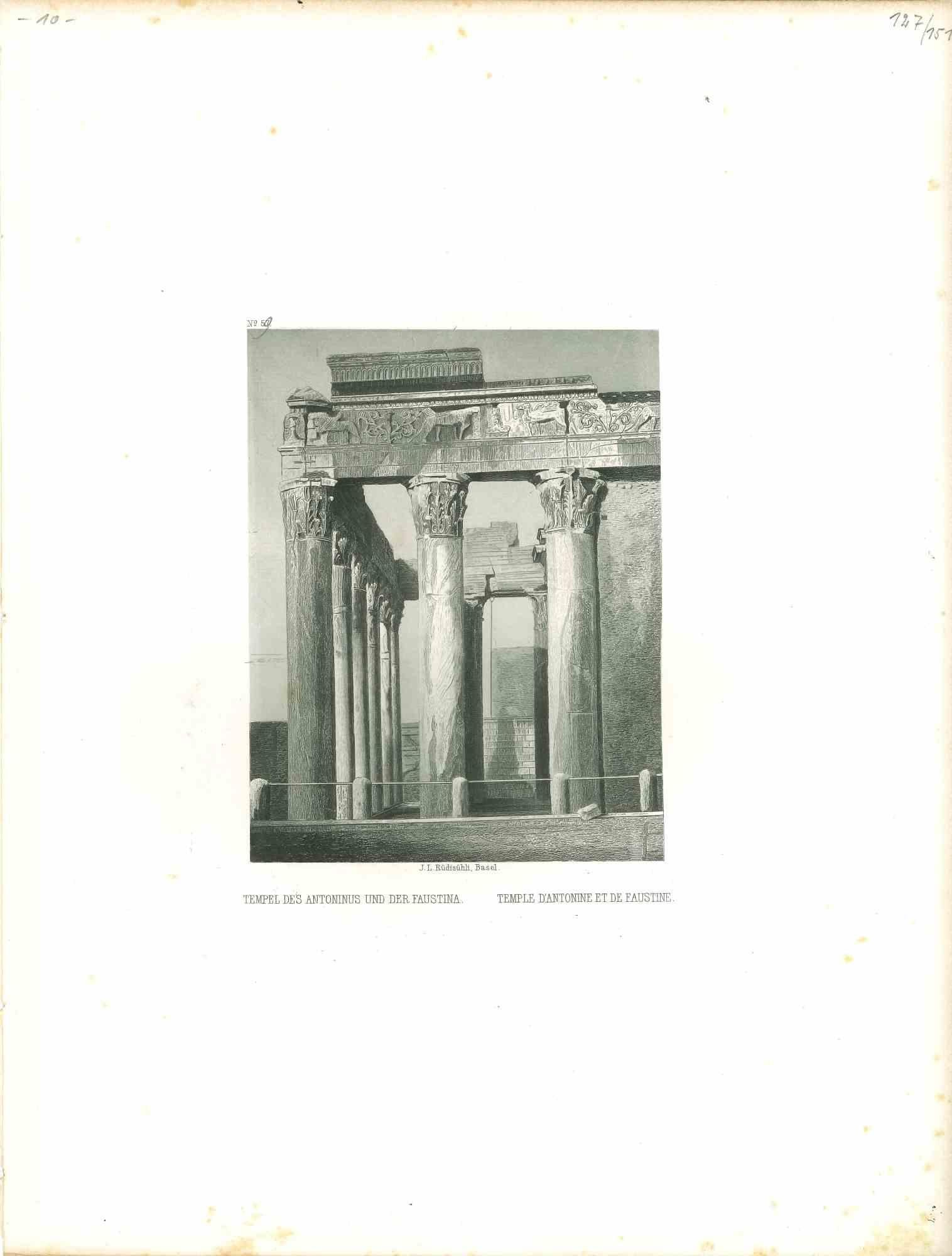 Unknown Figurative Print - Temple d'Antonine et de Faustine - Original Lithograph - Mid-19th Century
