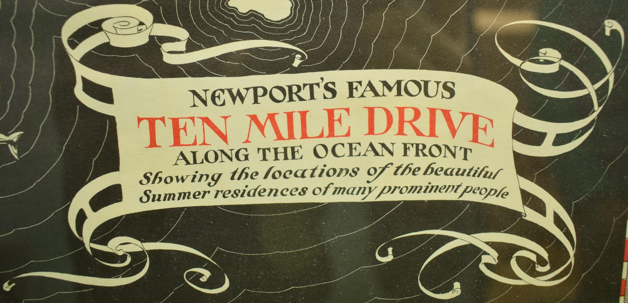 Map „Newport's Famous Ten Mile Drive“ von 1939 (Beige), Landscape Print, von Unknown