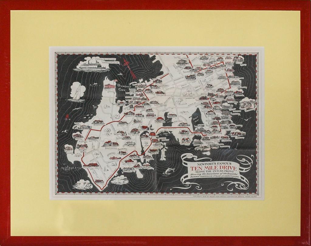 Unknown Landscape Print - "Newport's Famous Ten Mile Drive" c1939 Map
