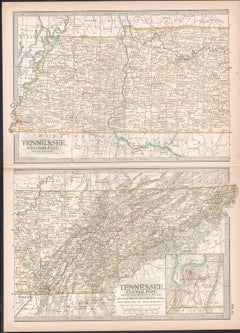 Tennessee. USA Century Atlas state antique vintage map