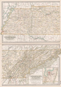 Tennessee. USA Century Atlas state Antique vintage map