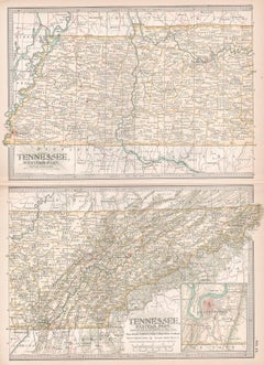 Tennessee. Carte ancienne de l'État Atlas des États-Unis du XXe siècle