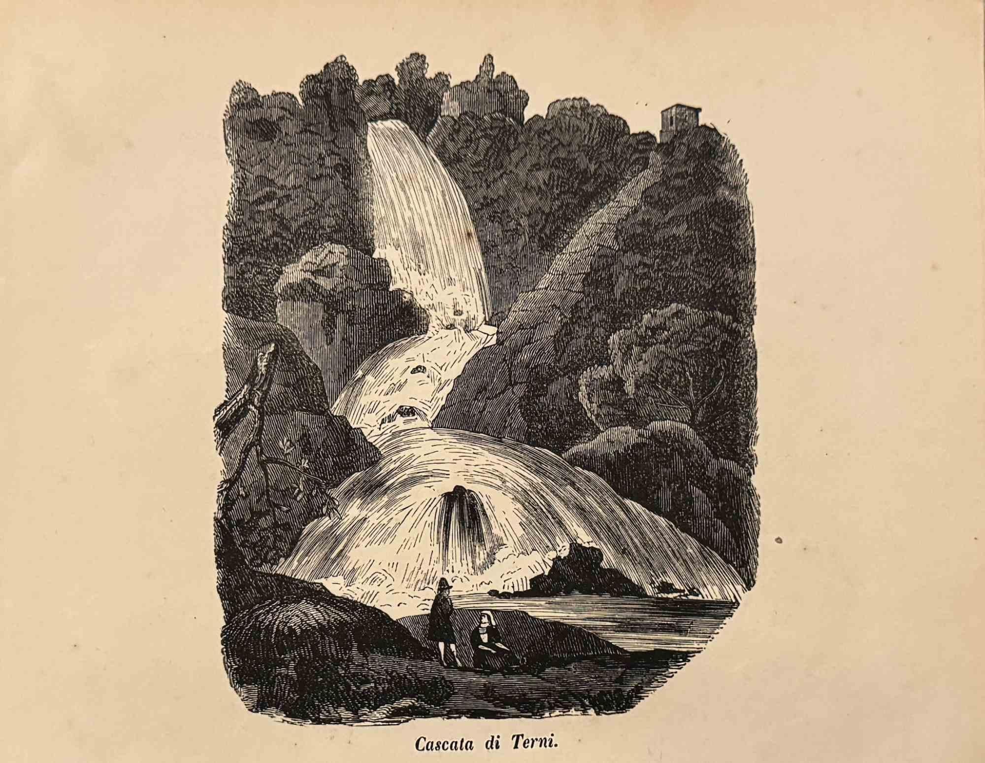 Unknown Figurative Print - Terni Waterfall - Lithograph - 19th Century 
