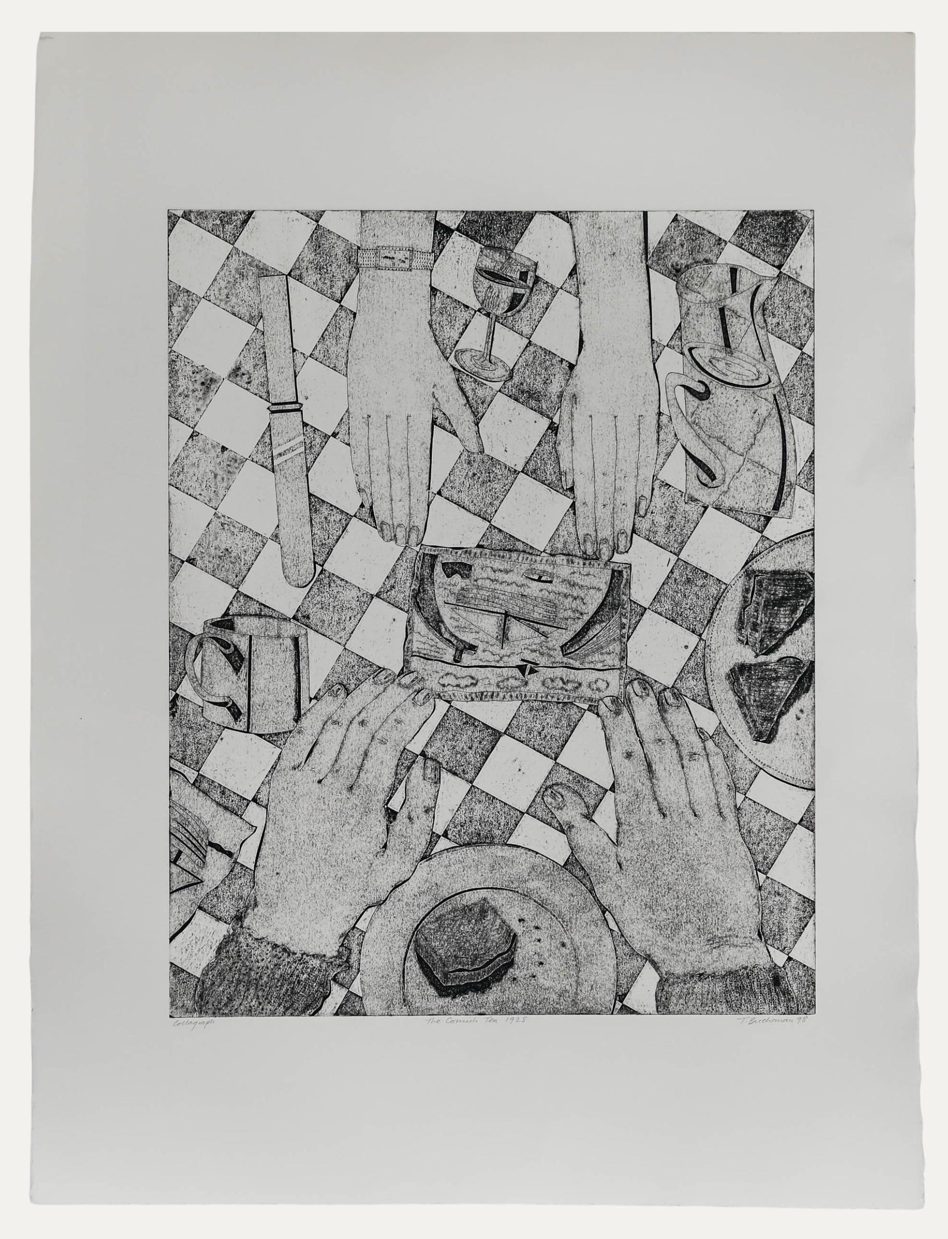 Unknown Figurative Print - Terry Buchanan (b.1938) - Contemporary Collagraph, The Cornish Tea