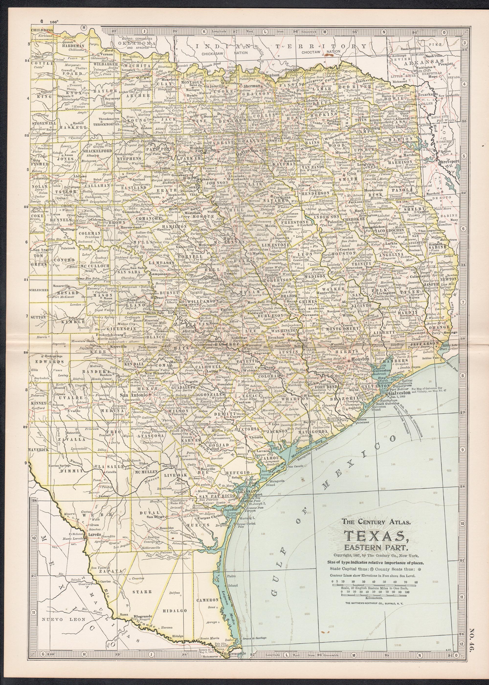 Texas, östlicher Teil. USA. Atlas-Statue antike Landkarte aus dem Jahrhundert – Print von Unknown