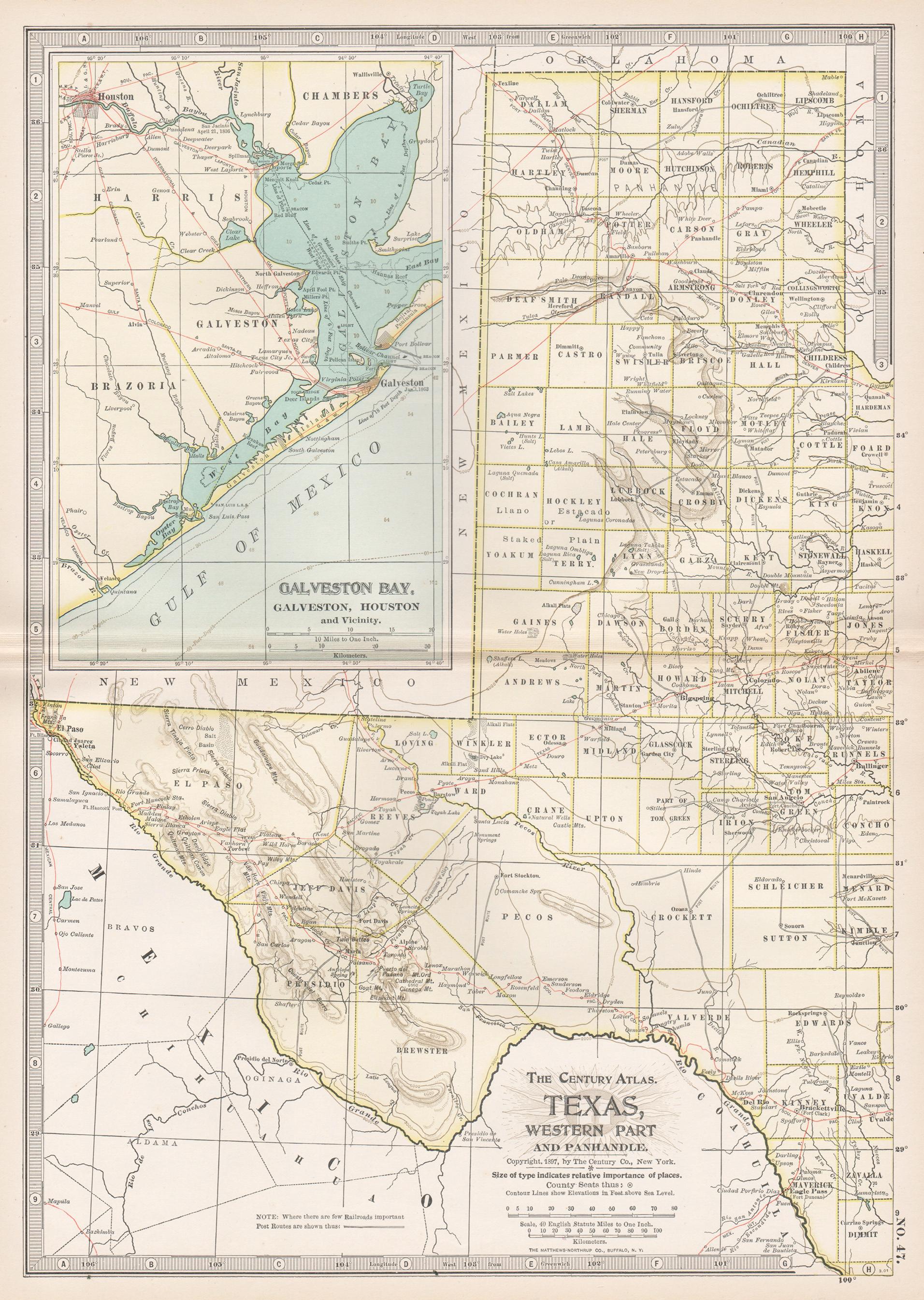 Unknown Print - Texas, Western Part. USA. Century Atlas state antique vintage map
